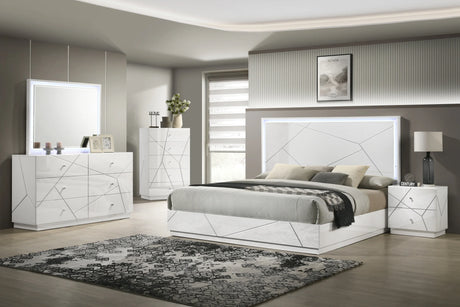 Bedroom Set Modern Geometric Wood Finish Five Piece White - Furniture Home Direct