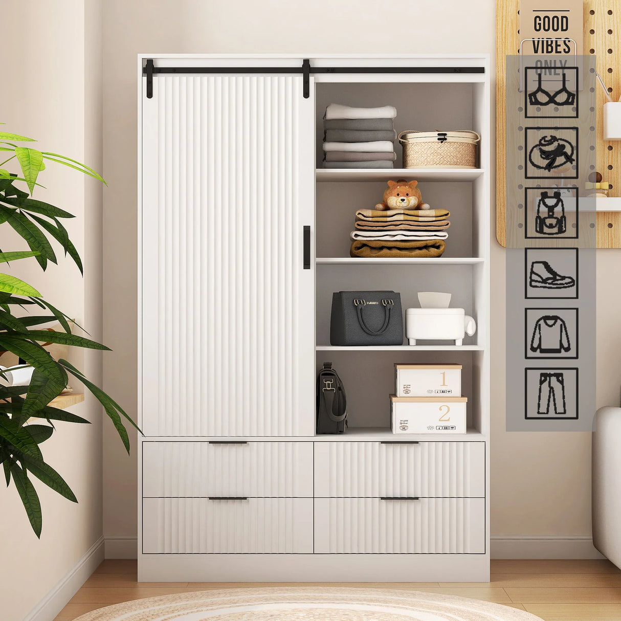 Tall Armoire With Sliding Barn Door Drawers Storage White - Furniture Home Direct