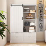 Tall Armoire With Sliding Barn Door Drawers Storage White - Furniture Home Direct