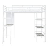 Loft Metal Bed With 3 Layers Of Shelves And Desk, Stylish Metal Frame Bed With Whiteboard - Furniture Home Direct