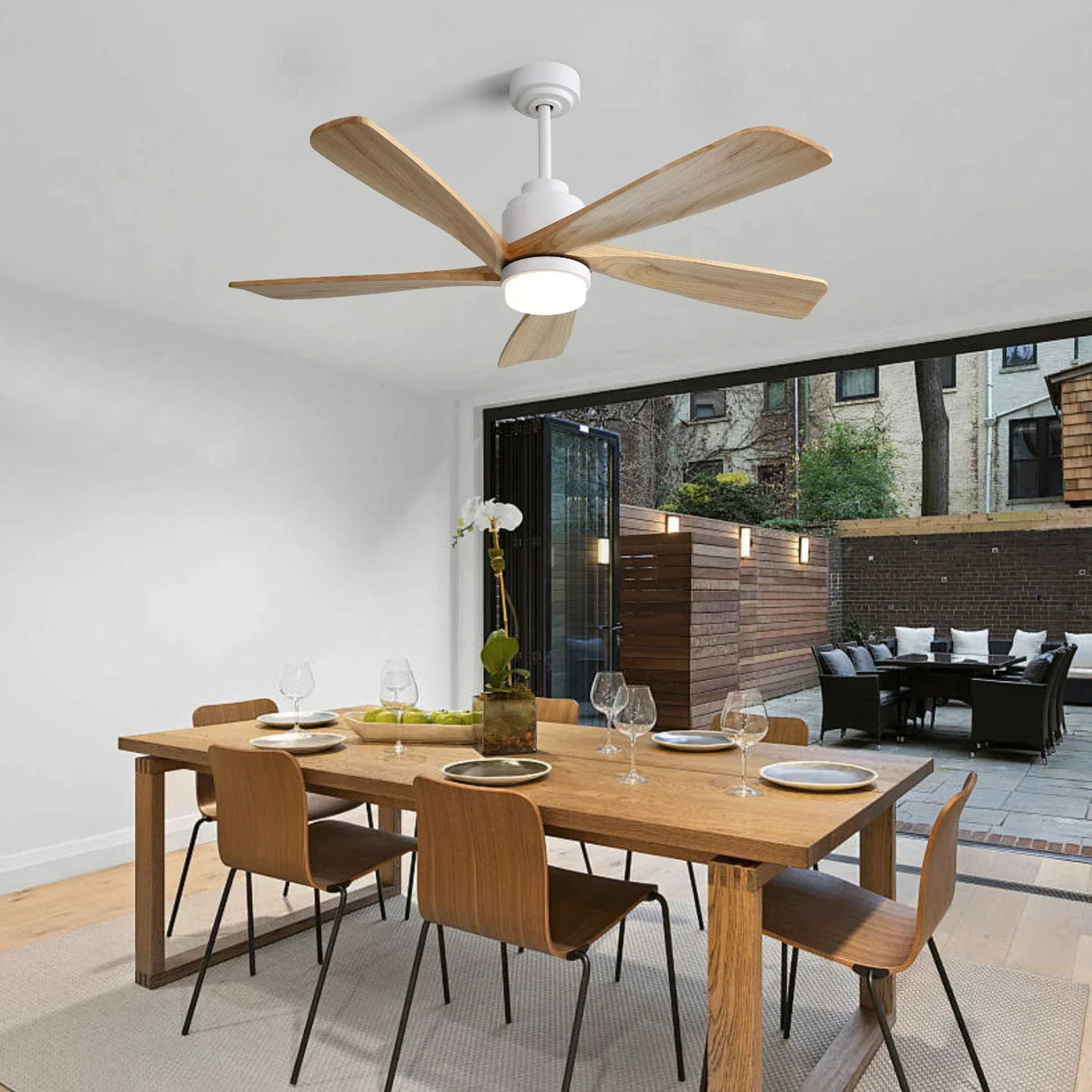 Indoor Ceiling Fan With Dimmable Led Light 5 Solid Wood Blades Remote Control Reversible Dc Motor With Smart App Control - White - Furniture Home Direct