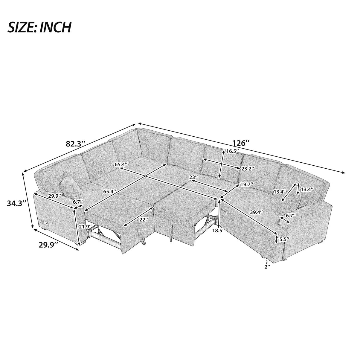 L-Shaped Sofa Sectional Sofa Couch Pull-Out Sofa Bed With Charging Devices And Cup Holders For Living Room - Furniture Home Direct