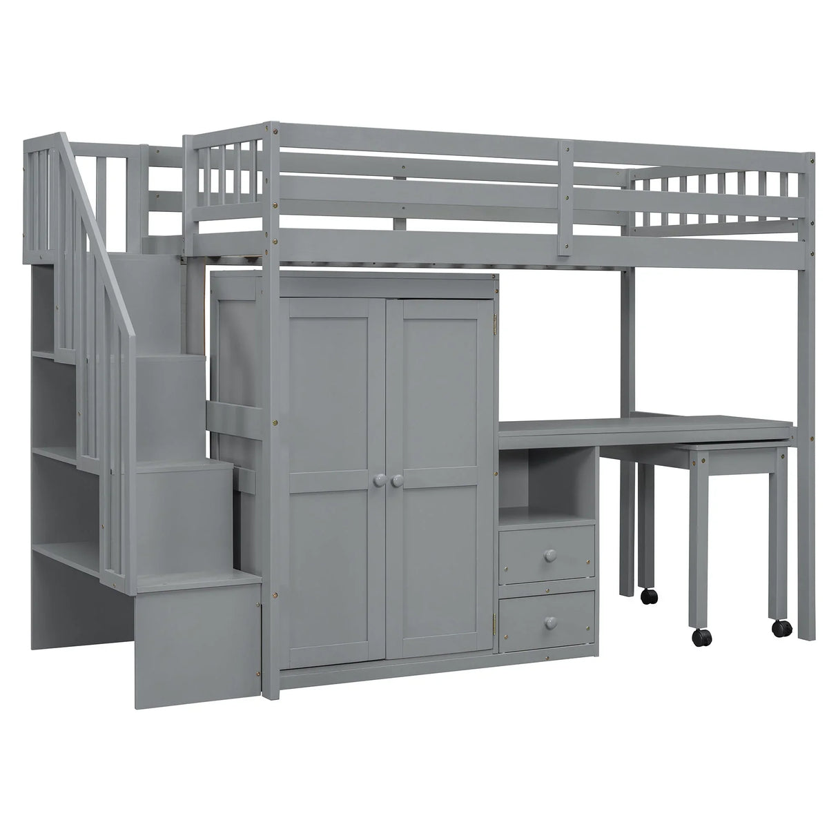 Loft Bed With Stairs, Bookshelf, Drawers, Desk & Wardrobe, Space Saving Multifunctional Furniture - Furniture Home Direct