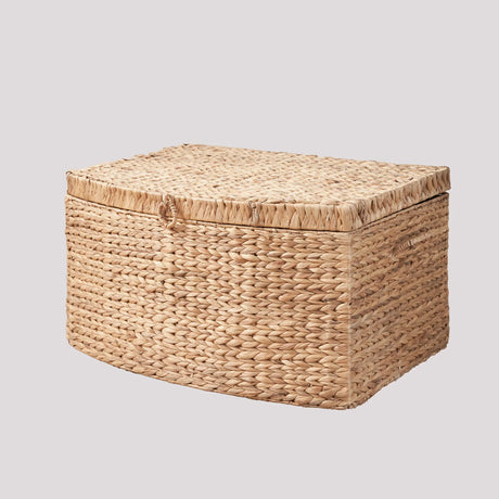 Rectangular Curve Water Hyacinth Woven Wicker Trunk With Handles For Clothes Toys Magazines And Book Storage - Natural / Light Brown - Furniture Home Direct