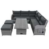 6 Piece Patio Set With An Adjustable Table, Recliners With Extendable Side Tables, And 2 Ottomans - Gray - Furniture Home Direct