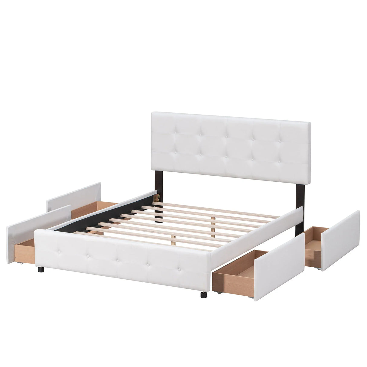 Upholstered Platform Bed With Classic Headboard And Drawers, No Box Spring Needed - Furniture Home Direct