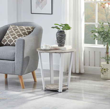 Elysian - Contemporary Round End Table With Shelf - Gray - Furniture Home Direct