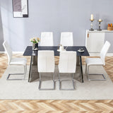 Dining Set Marble Pattern Table With White Chairs White - Furniture Home Direct