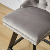 Counter Height Bar Stools Velvet Upholstery Tufted Gray - Furniture Home Direct