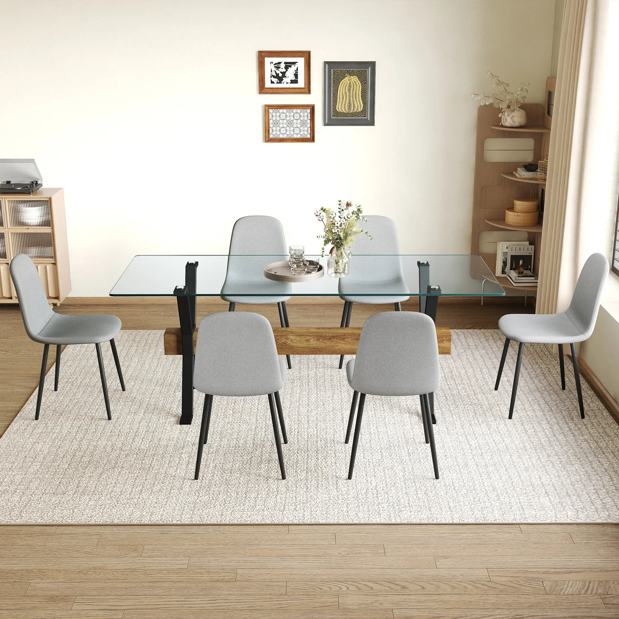 Dining Set Glass Top Table With Six Chairs In Gray - Furniture Home Direct