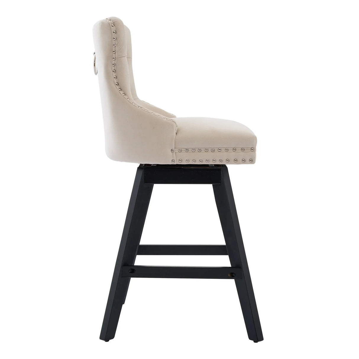 Bar Stools Counter Height Velvet Upholstered Set of 2 Beige - Furniture Home Direct