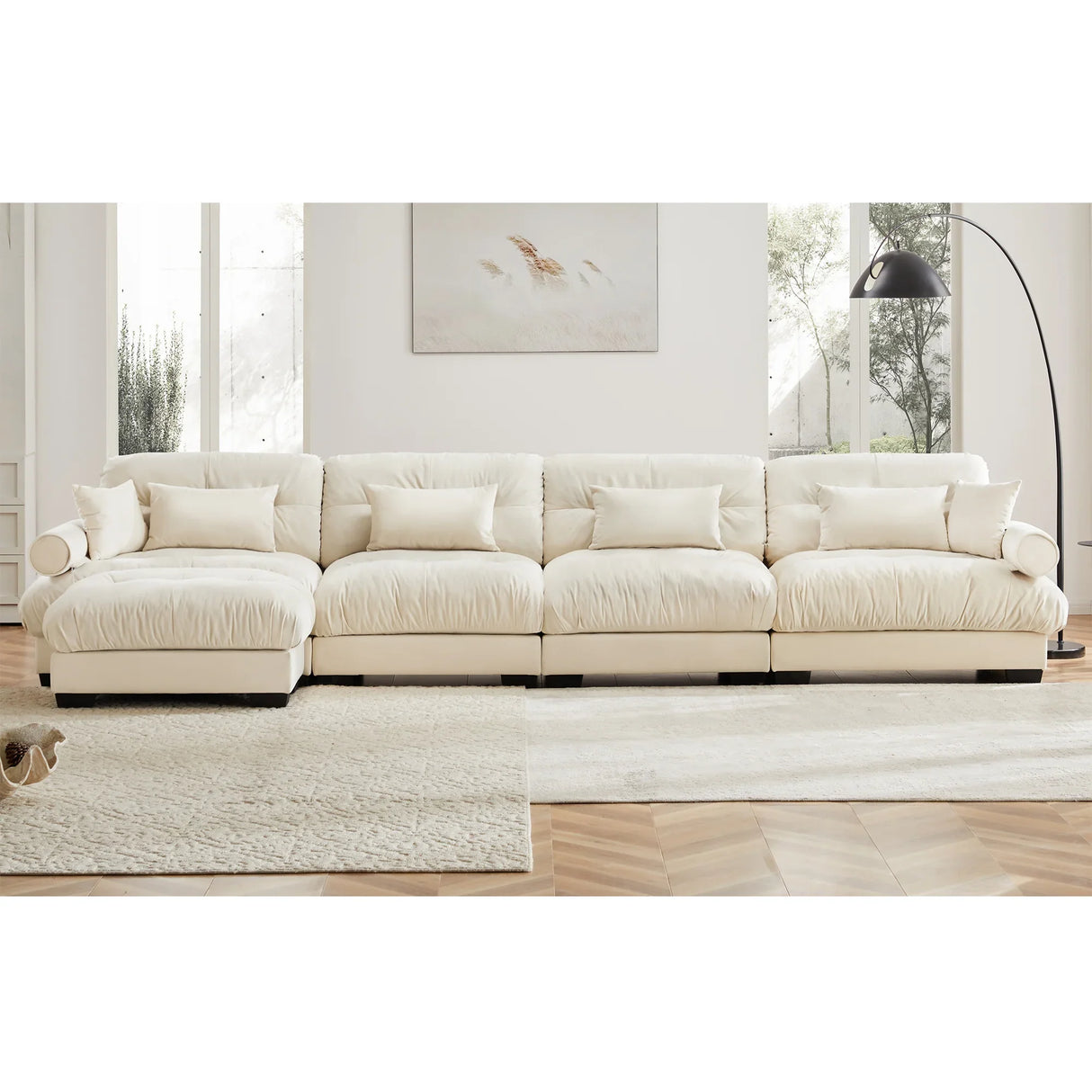 Deep Seating Oversized Modular Cloud Sofa With Waist Pillows and ottoman - Furniture Home Direct