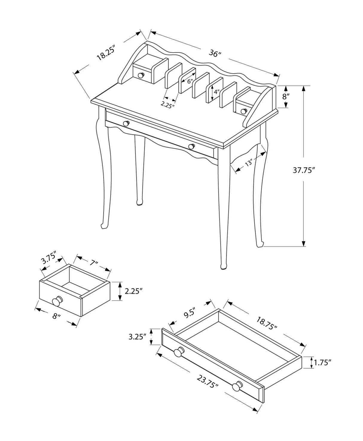 Computer Desk For Home Office, Laptop, Storage Drawers, Traditional - Furniture Home Direct