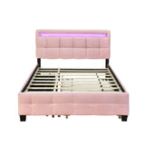 Upholstered Platform Bed With LED Frame, With Trundle And 2 Drawers - Furniture Home Direct