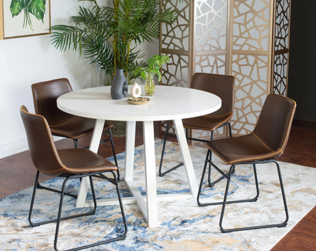 Round Dining Set with Leather Chairs Seats For Four White - Furniture Home Direct