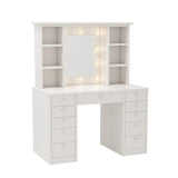 Vanity Desk With LED Lighted Mirror, Makeup Vanity With 11 Drawers, Adjustable Lighting - White - Furniture Home Direct