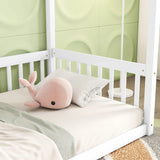 Canopy Frame Floor Bed With Fence, Guardrails - Furniture Home Direct