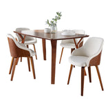 Folia Bacci - 5 Piece Mid-Century Modern Dining Set - Walnut / Cream - Furniture Home Direct