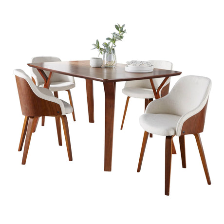 Folia Bacci - 5 Piece Mid-Century Modern Dining Set - Walnut / Cream - Furniture Home Direct