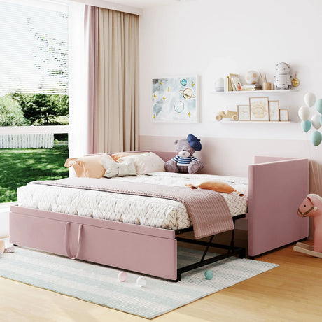 Twin Size Upholstered Daybed With Pop Up Trundle - Furniture Home Direct