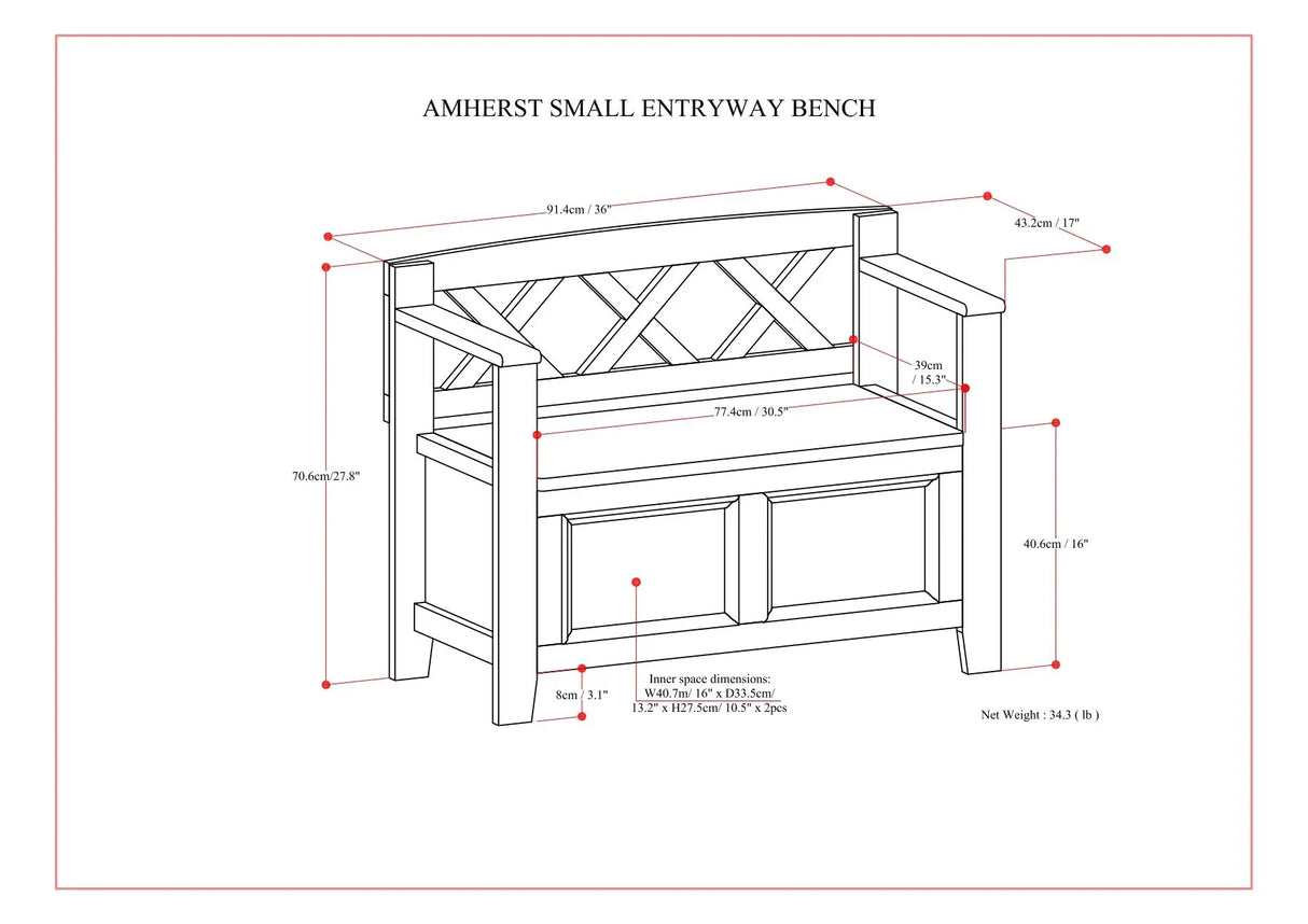 Amherst - Small Transitional Entryway Storage Bench - Furniture Home Direct