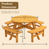8 Person Wooden Picnic Table, Outdoor Camping Dining Table With Seat, Garden, Diy With 4 Built-In Benches, 2220Lb Capacity - Furniture Home Direct