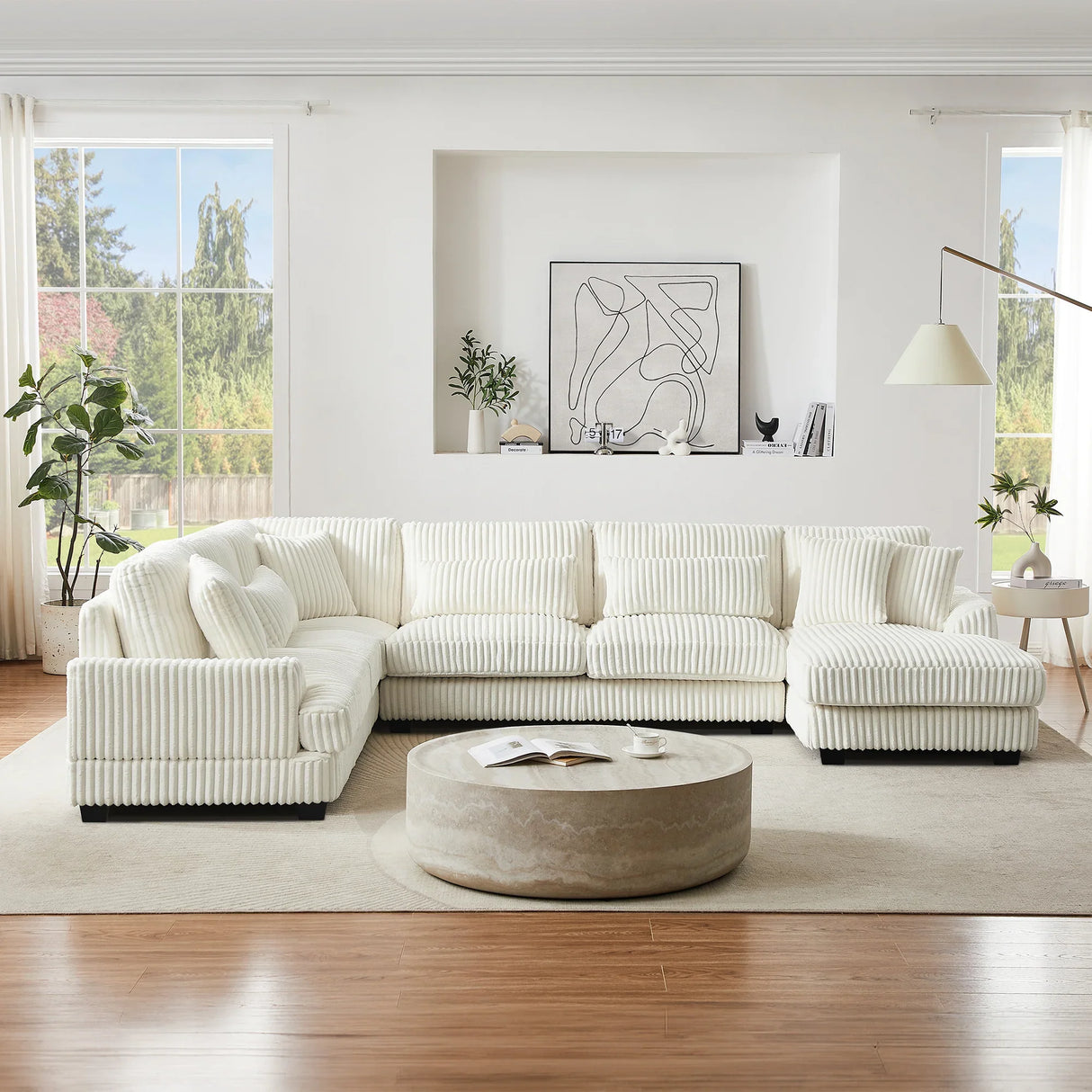 Sectional Sofa U Shaped Oversized With Chaise Beige - Furniture Home Direct