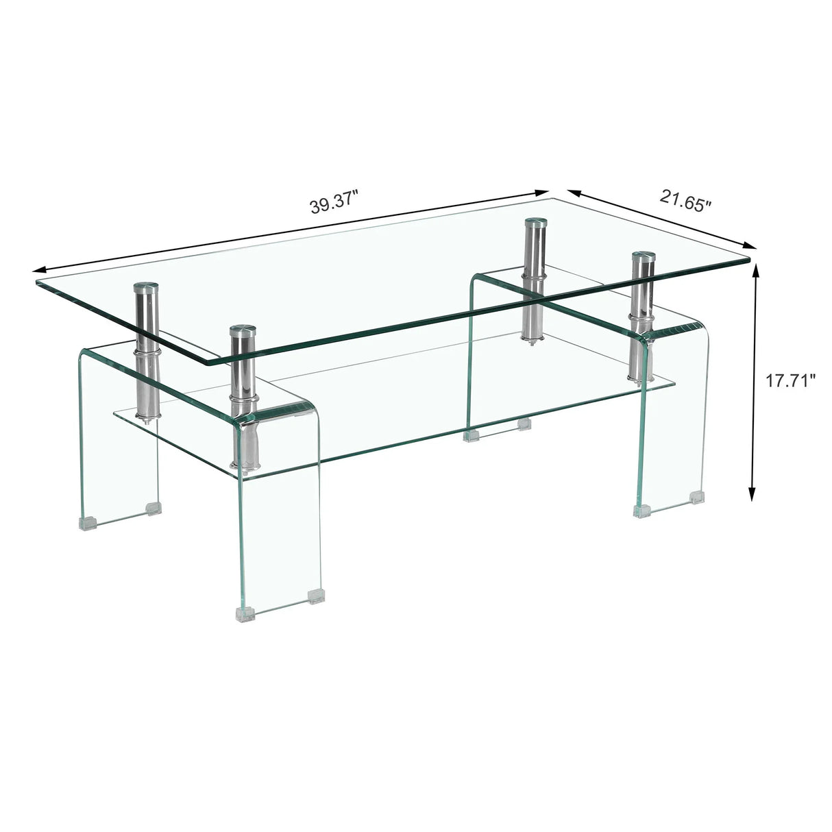 Modern Tempered Glass Coffee Table With 2 Tier Storage For Living Room - Furniture Home Direct