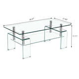 Modern Tempered Glass Coffee Table With 2 Tier Storage For Living Room - Furniture Home Direct