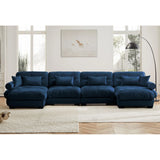 Modern Sectional Sofa With Ottoman, Round Bolster Armrests, Waist And Throw Pillows - Furniture Home Direct