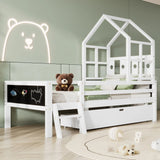 House Bed With Ladder And Storage Drawers Platform With Blackboard, No Box Spring - Furniture Home Direct