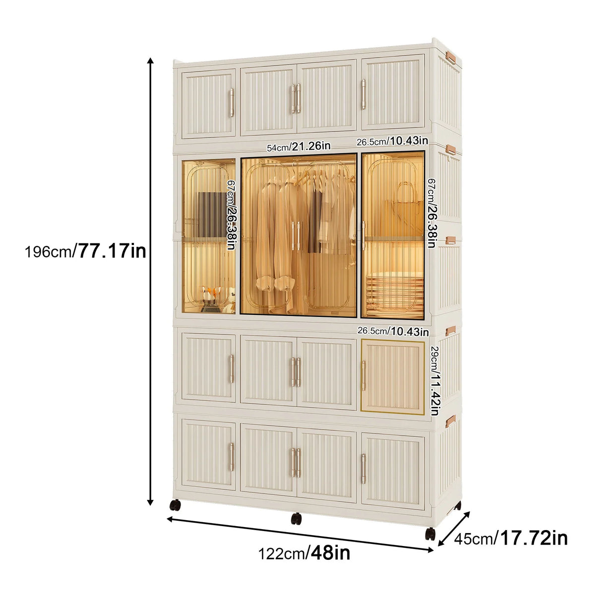 Portable Wardrobe Closet Storage Organizer With Magnetic Doors, Polypropylene - Cream White - Furniture Home Direct