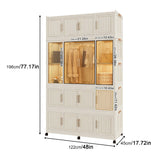 Portable Wardrobe Closet Storage Organizer With 17 Magnetic Doors, 17 Cubes, Hanging Rod & 6 Hangers - Creamy White