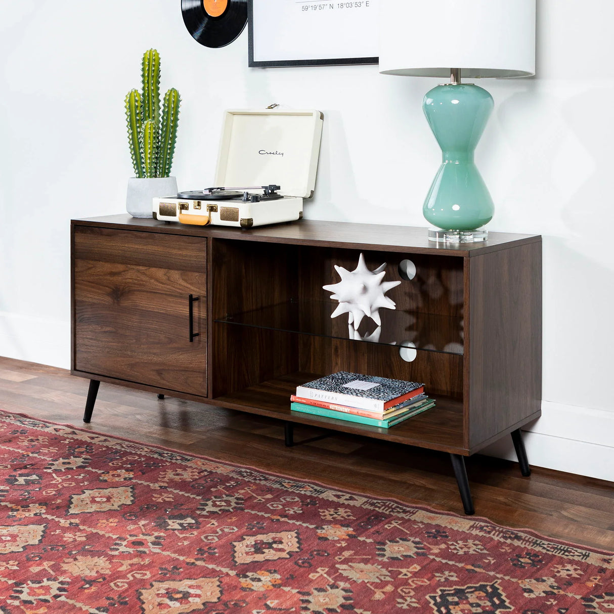 Contemporary Glass Shelf TV Stand For TVs Up To 58 - Dark Walnut - Furniture Home Direct