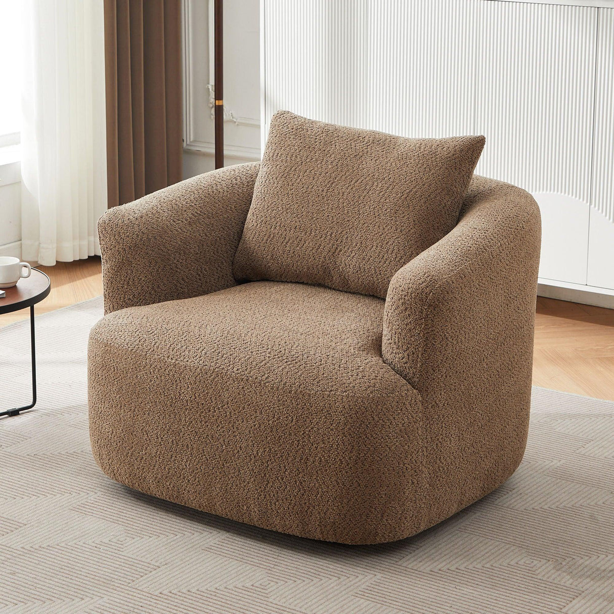360° Swivel Barrel Sofa Chair With Throw Pillow, Chenille Upholstered Accent Chair - Furniture Home Direct