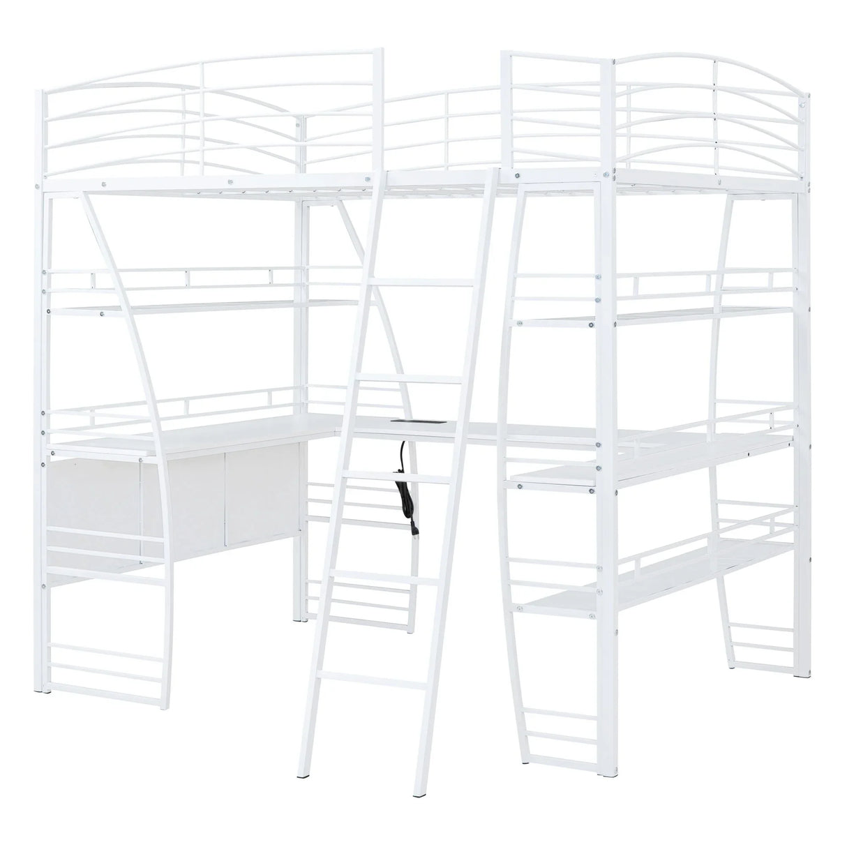 Loft Bed With 4 Layers Of Shelves And L-Shaped Desk, Stylish Metal Frame Bed With A Set Of Sockets, USB Ports And And Wireless Charging - Furniture Home Direct