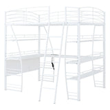 Loft Bed With 4 Layers Of Shelves And L-Shaped Desk, Stylish Metal Frame Bed With A Set Of Sockets, USB Ports And And Wireless Charging - Furniture Home Direct