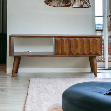 Prism Sliding Media Unit - Chestnut - Furniture Home Direct