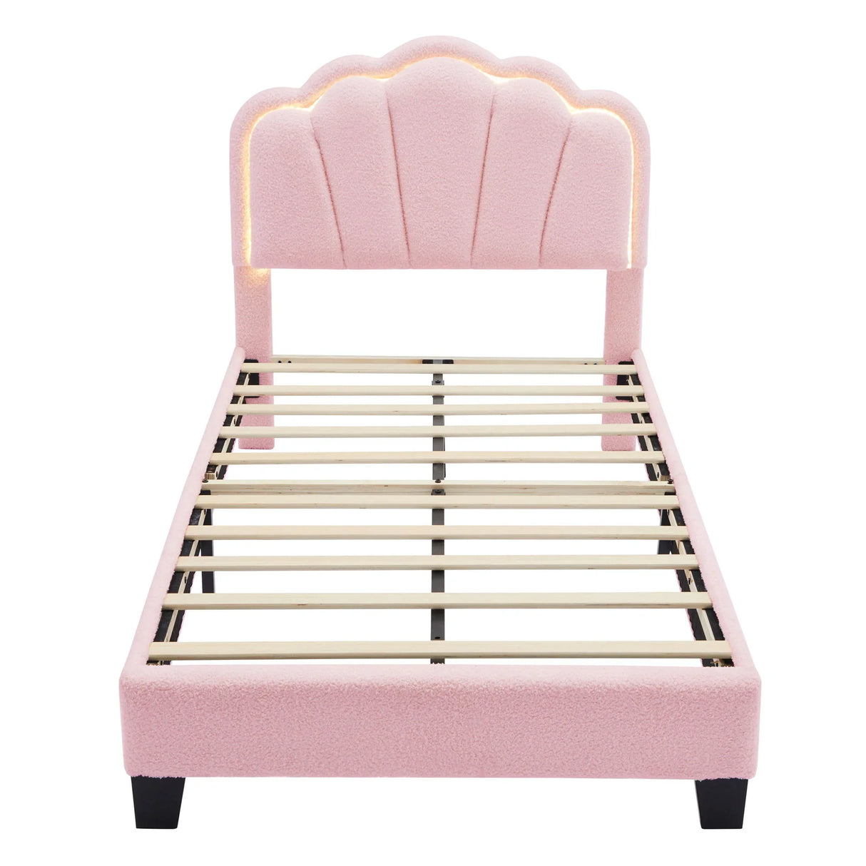 Upholstered Elegant Flowers Headboard With LED Light Strip, Platform Bed With Slats Support - Furniture Home Direct