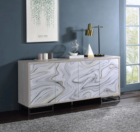 Panos - Console Cabinet - White Marcle / Chrome - Furniture Home Direct