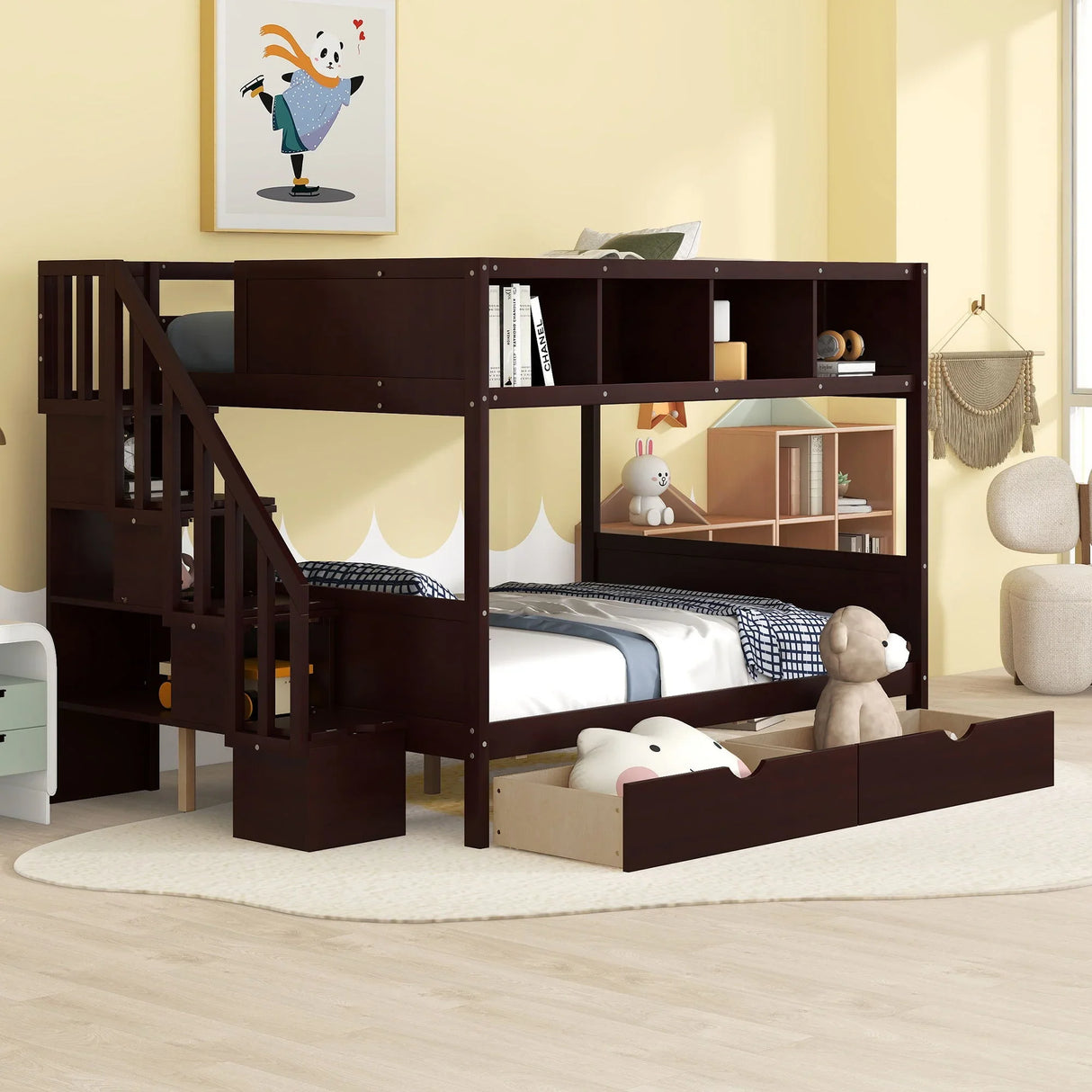 Bunk Bed With Shelfs, Storage Staircase And 2 Drawers - Furniture Home Direct