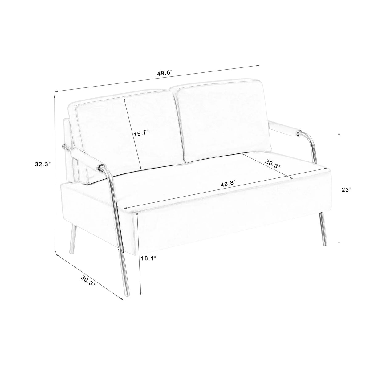Small Sofa Seater Pet Friendly Fabric Upholstered Loveseat 2-Seater Couch With Removable Back Cushion And Metal Leg, Modern Couches For Small Spaces Living Room, Bedroom, Apartment - Furniture Home Direct