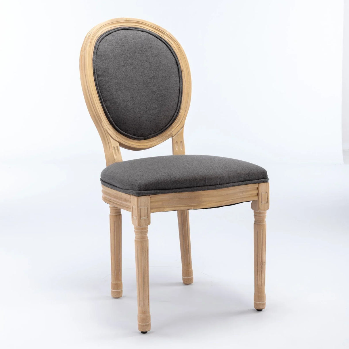 French Style Solid Wood Frame Antique Painting Linen Fabric Back Dining Chair (Set of 2) - Furniture Home Direct
