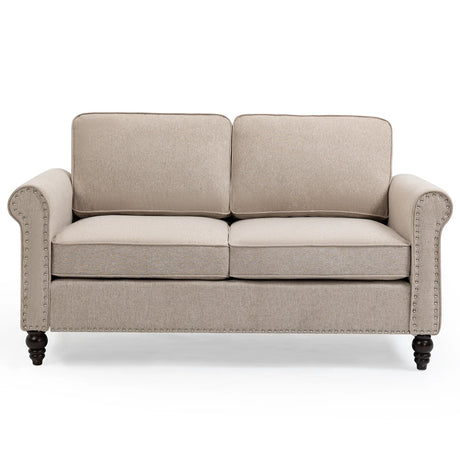Transitional Upholstered Loveseat - Light Beige - Furniture Home Direct