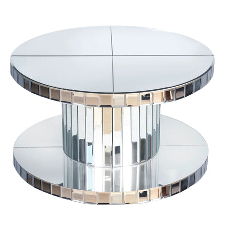 Luxury Double Tier Round Mirror Coffee & End Table With Fluted Glass Modern Sofa Side Table - Silver / Glass - Furniture Home Direct