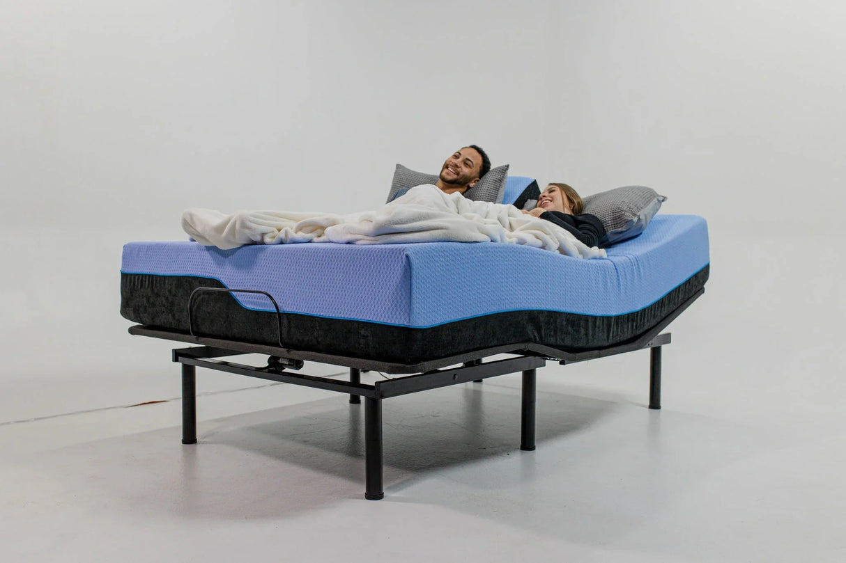 Refresh - 12" Queen Size Flex Head Memory Foam Hybrid Mattress And Adjustable Base Bundle - Blue - Furniture Home Direct