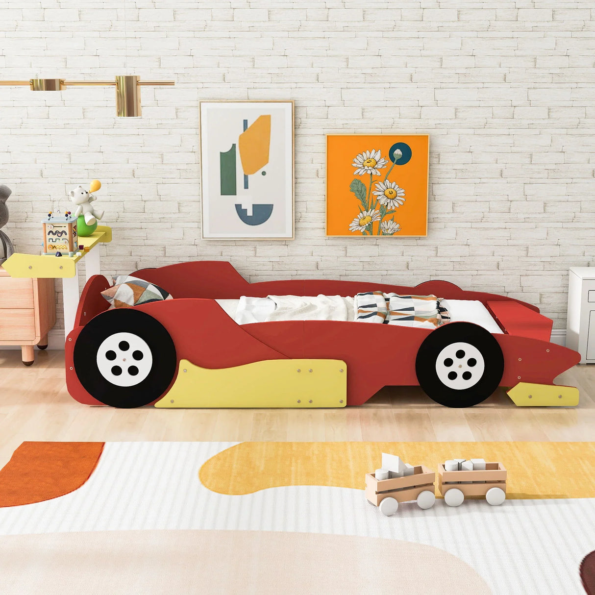 Race Car-Shaped Platform Bed With Wheels - Furniture Home Direct