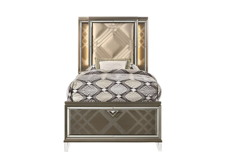 Skylar - Full Bed With LED & Storage - Dark Champagne - Furniture Home Direct