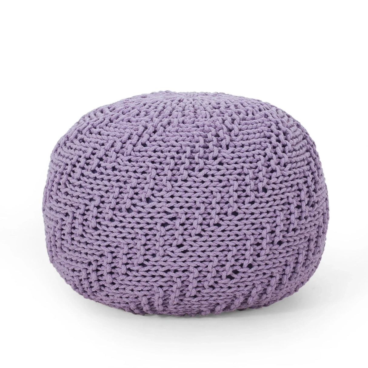 Bordeaux - Knitted Cotton Round Pouf Ottoman - Furniture Home Direct