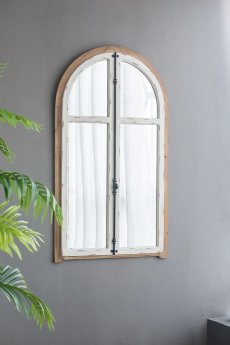 Arch Wood Wall Mirror - Brown Antique White - Furniture Home Direct